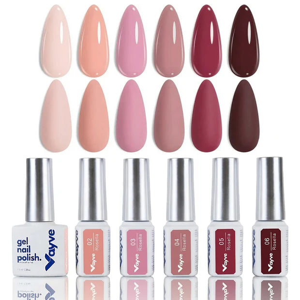 GV970 Vayve Rosalia Gel Polish Set – Solid Colors Pink, Red, Nude 6 Shades