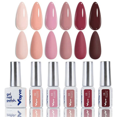 GV970 Vayve Rosalia Gel Polish Set – Solid Colors Pink, Red, Nude 6 Shades