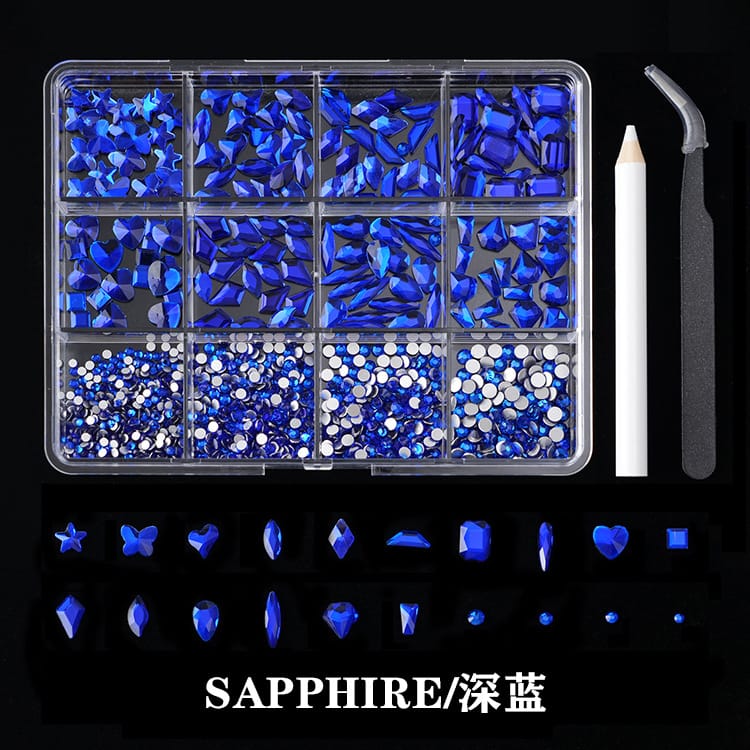 GV634 Nail Art Rhinestone Set – 3D Crystal Gems Kit with Picker Tool