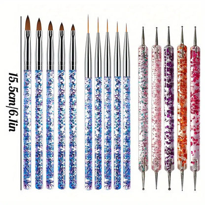 GV750 15pcs Professional Nail Art Brush Set – Gel Polish, Dotting, Sculpting, Flower & Silicone Brushes for DIY Manicure and Nail Design