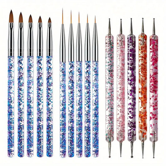 GV750 15pcs Professional Nail Art Brush Set – Gel Polish, Dotting, Sculpting, Flower & Silicone Brushes for DIY Manicure and Nail Design