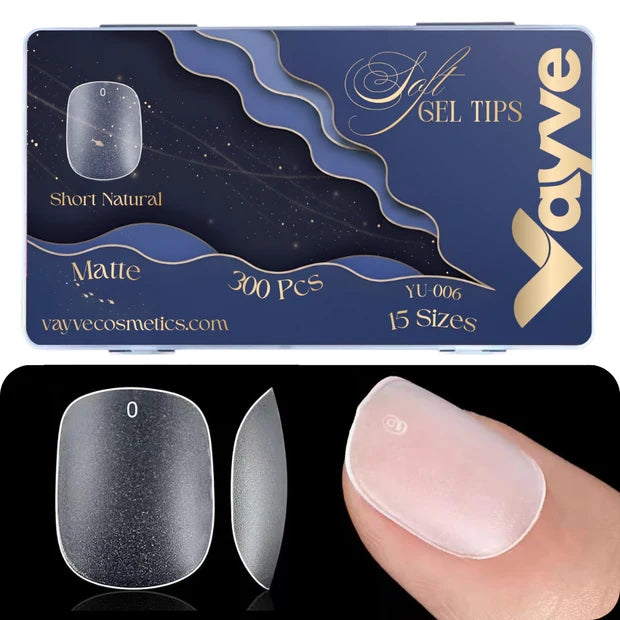 GV949 Vayve Soft Gel Nail Tips Matte Short Coffin 15 Sizes for Nail Extension Clear (Pack of 300)
