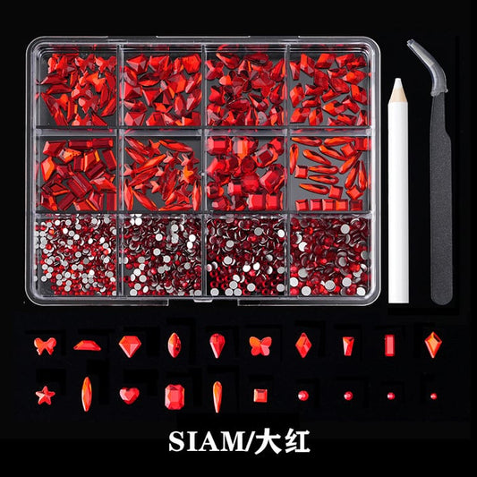 GV634 Nail Art Rhinestone Set – 3D Crystal Gems Kit with Picker Tool