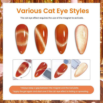 GV1147 THR3E STROKES Silk Cat Eye Gel Polish Set - 12 Colors (7.5ml) - Magnetic Velvet Shimmer Effect - UV/LED Soak Off Nail Art Manicure Kit (TEA HOUSE)