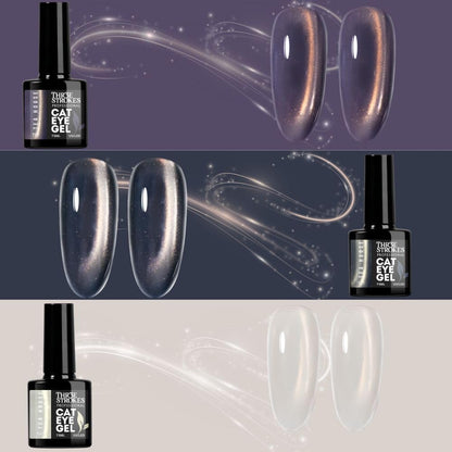 GV1147 THR3E STROKES Silk Cat Eye Gel Polish Set - 12 Colors (7.5ml) - Magnetic Velvet Shimmer Effect - UV/LED Soak Off Nail Art Manicure Kit (TEA HOUSE)