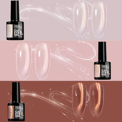 GV1147 THR3E STROKES Silk Cat Eye Gel Polish Set - 12 Colors (7.5ml) - Magnetic Velvet Shimmer Effect - UV/LED Soak Off Nail Art Manicure Kit (TEA HOUSE)