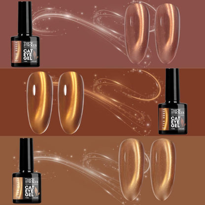 GV1147 THR3E STROKES Silk Cat Eye Gel Polish Set - 12 Colors (7.5ml) - Magnetic Velvet Shimmer Effect - UV/LED Soak Off Nail Art Manicure Kit (TEA HOUSE)
