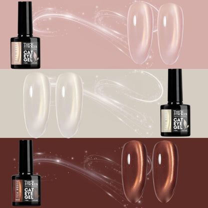 GV1147 THR3E STROKES Silk Cat Eye Gel Polish Set - 12 Colors (7.5ml) - Magnetic Velvet Shimmer Effect - UV/LED Soak Off Nail Art Manicure Kit (TEA HOUSE)