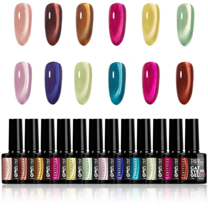 GV1146 THR3E STROKES Silk Cat Eye Gel Polish Set - 12 Colors (7.5ml) - Magnetic Velvet Shimmer Effect - UV/LED Soak Off Nail Art Manicure Kit (SKITTLES)
