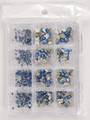 GV1151 Sky Blue Assorted Nail Art Rhinestones & Crystal Charms – 12-Compartment Set