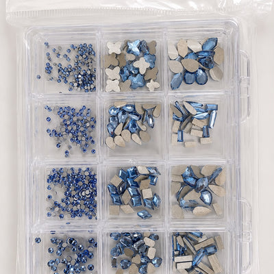 GV1151 Sky Blue Assorted Nail Art Rhinestones & Crystal Charms – 12-Compartment Set