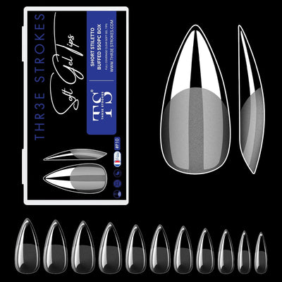 GV26 THR3E STROKES Soft Gel Nail Tips, Full Cover Clear Soft Nail Tips for Artificial False Nails Extension Nail Salons DIY Nail Art with Box, 550PCS (SHORT STILETTO P10)