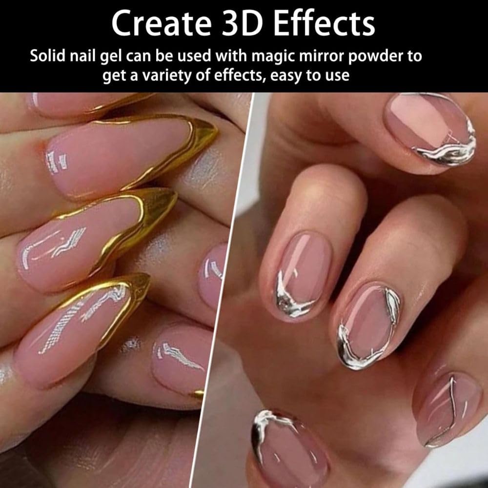 GV1120 THR3E STROKES No Wipe 3D Sculpting Gel for Nails, UV LED Cured Solid Builder Gel for Chrome Powder, Rhinestone Application and Nail Art Painting, 8ml (ROUND DABBA)