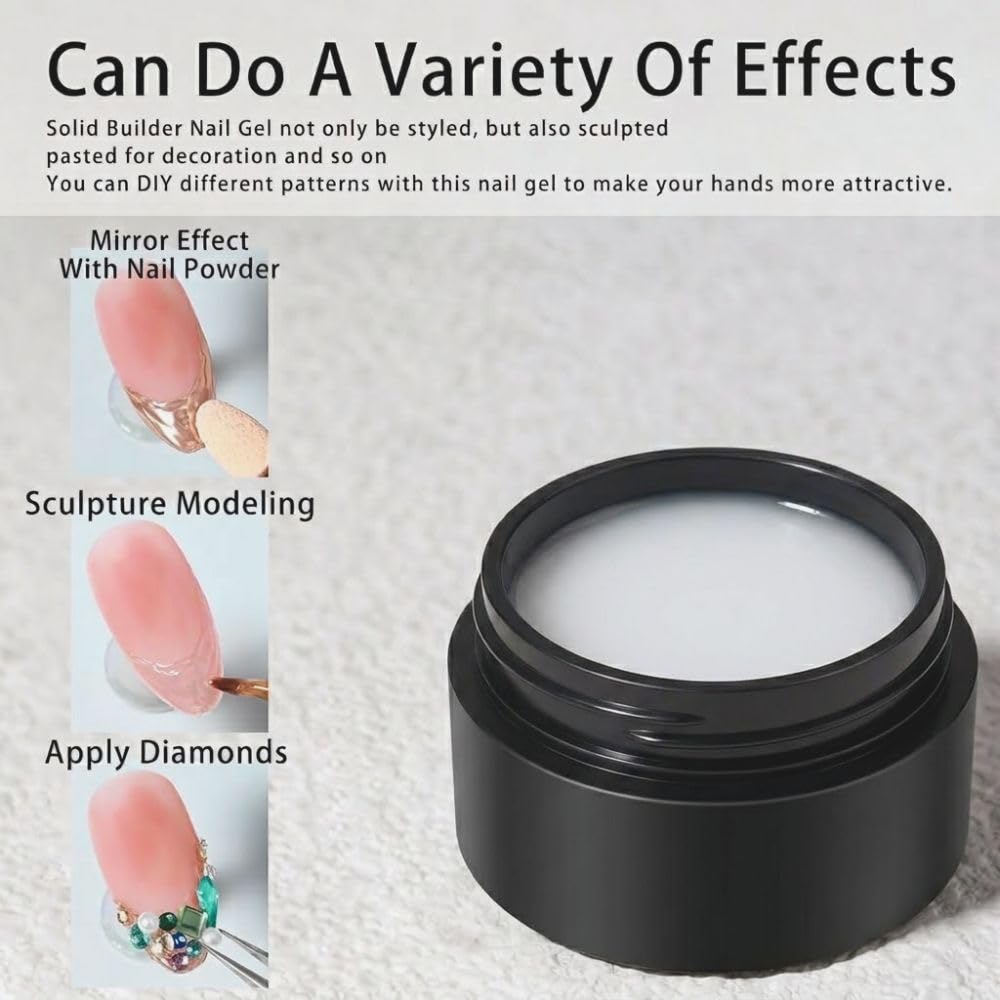 GV1120 THR3E STROKES No Wipe 3D Sculpting Gel for Nails, UV LED Cured Solid Builder Gel for Chrome Powder, Rhinestone Application and Nail Art Painting, 8ml (ROUND DABBA)