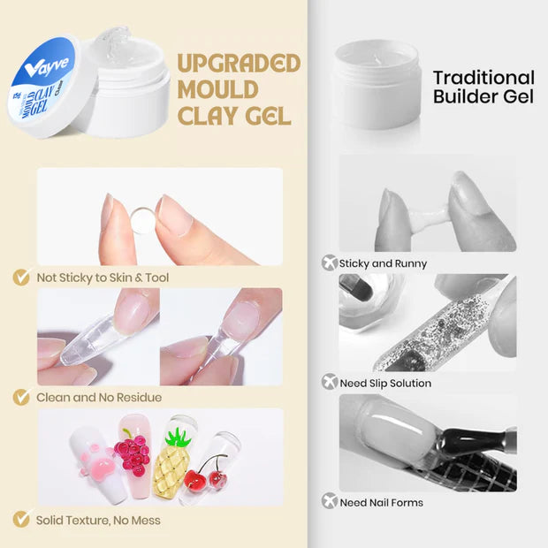 GV1015 Vayve Solid Mould Clay Gel 15g | 4-in-1 Non-Sticky Nail Extension Gel (Clear)