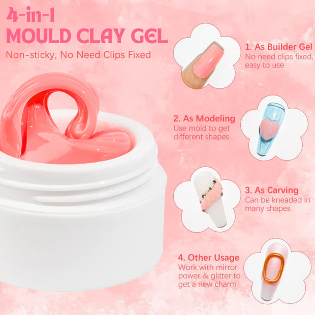 GV1014 Vayve Solid Mould Clay Gel 15g | 4-in-1 Non-Sticky Nail Extension Gel (Dark Pink)