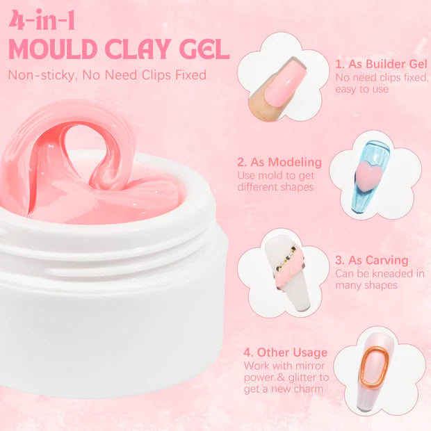 GV1013 Vayve Solid Mould Clay Gel 15g | 4-in-1 Non-Sticky Nail Extension Gel (Pink)
