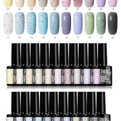 GV939 THR3E STROKES Eggshell Gel Nail Polish (7.5ml) – Black Speckled Spotted Effect Top Coat for UV LED Gel Paint | DIY Salon-Like Nail Art for Women & Girls | Long Lasting & Chip Resistant Glossy Finish