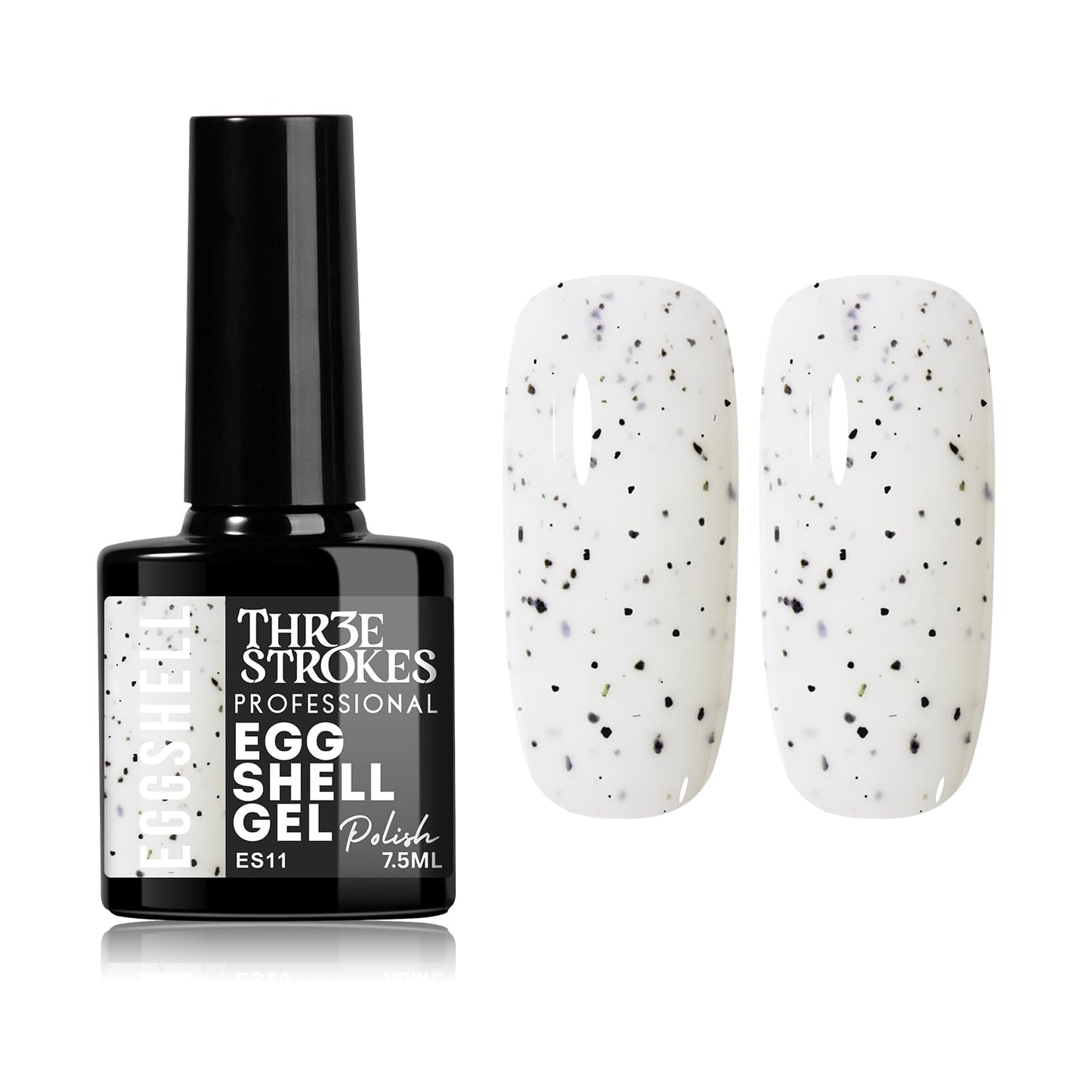 GV939 THR3E STROKES Eggshell Gel Nail Polish (7.5ml) – Black Speckled Spotted Effect Top Coat for UV LED Gel Paint | DIY Salon-Like Nail Art for Women & Girls | Long Lasting & Chip Resistant Glossy Finish