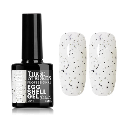 GV939 THR3E STROKES Eggshell Gel Nail Polish (7.5ml) – Black Speckled Spotted Effect Top Coat for UV LED Gel Paint | DIY Salon-Like Nail Art for Women & Girls | Long Lasting & Chip Resistant Glossy Finish