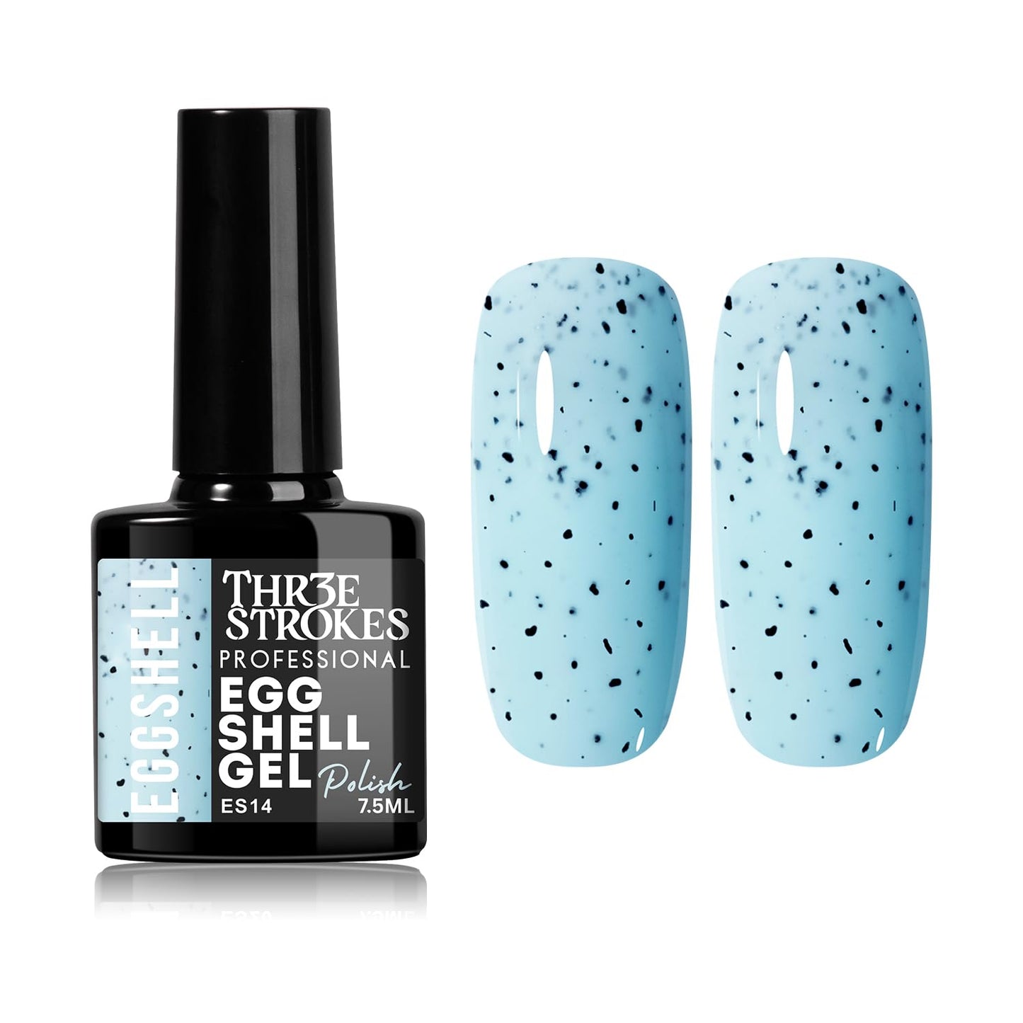GV939 THR3E STROKES Eggshell Gel Nail Polish (7.5ml) – Black Speckled Spotted Effect Top Coat for UV LED Gel Paint | DIY Salon-Like Nail Art for Women & Girls | Long Lasting & Chip Resistant Glossy Finish