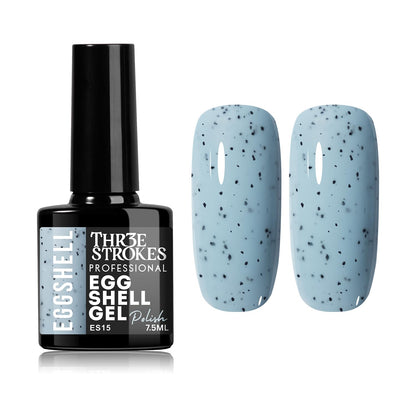 GV939 THR3E STROKES Eggshell Gel Nail Polish (7.5ml) – Black Speckled Spotted Effect Top Coat for UV LED Gel Paint | DIY Salon-Like Nail Art for Women & Girls | Long Lasting & Chip Resistant Glossy Finish