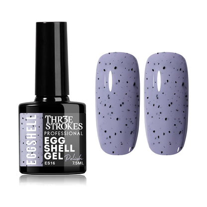 GV939 THR3E STROKES Eggshell Gel Nail Polish (7.5ml) – Black Speckled Spotted Effect Top Coat for UV LED Gel Paint | DIY Salon-Like Nail Art for Women & Girls | Long Lasting & Chip Resistant Glossy Finish