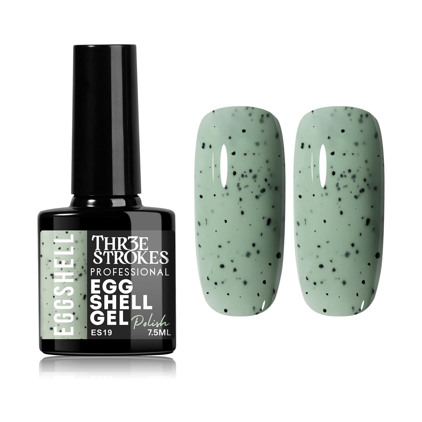 GV939 THR3E STROKES Eggshell Gel Nail Polish (7.5ml) – Black Speckled Spotted Effect Top Coat for UV LED Gel Paint | DIY Salon-Like Nail Art for Women & Girls | Long Lasting & Chip Resistant Glossy Finish