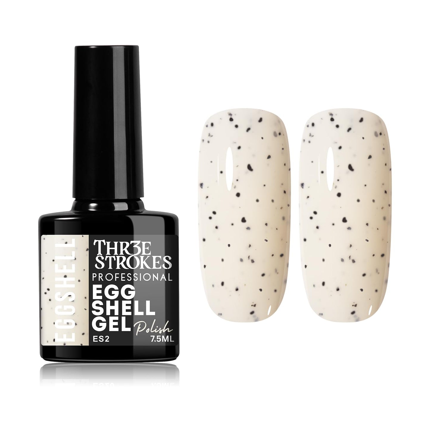 GV939 THR3E STROKES Eggshell Gel Nail Polish (7.5ml) – Black Speckled Spotted Effect Top Coat for UV LED Gel Paint | DIY Salon-Like Nail Art for Women & Girls | Long Lasting & Chip Resistant Glossy Finish
