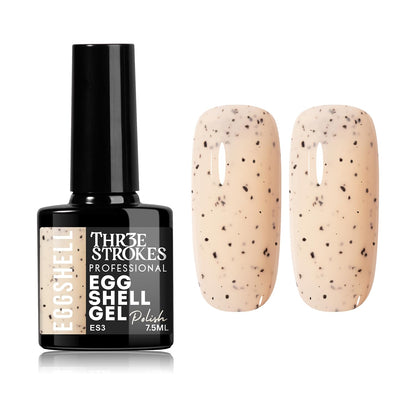 GV939 THR3E STROKES Eggshell Gel Nail Polish (7.5ml) – Black Speckled Spotted Effect Top Coat for UV LED Gel Paint | DIY Salon-Like Nail Art for Women & Girls | Long Lasting & Chip Resistant Glossy Finish