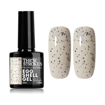 GV939 THR3E STROKES Eggshell Gel Nail Polish (7.5ml) – Black Speckled Spotted Effect Top Coat for UV LED Gel Paint | DIY Salon-Like Nail Art for Women & Girls | Long Lasting & Chip Resistant Glossy Finish