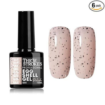 GV939 THR3E STROKES Eggshell Gel Nail Polish (7.5ml) – Black Speckled Spotted Effect Top Coat for UV LED Gel Paint | DIY Salon-Like Nail Art for Women & Girls | Long Lasting & Chip Resistant Glossy Finish