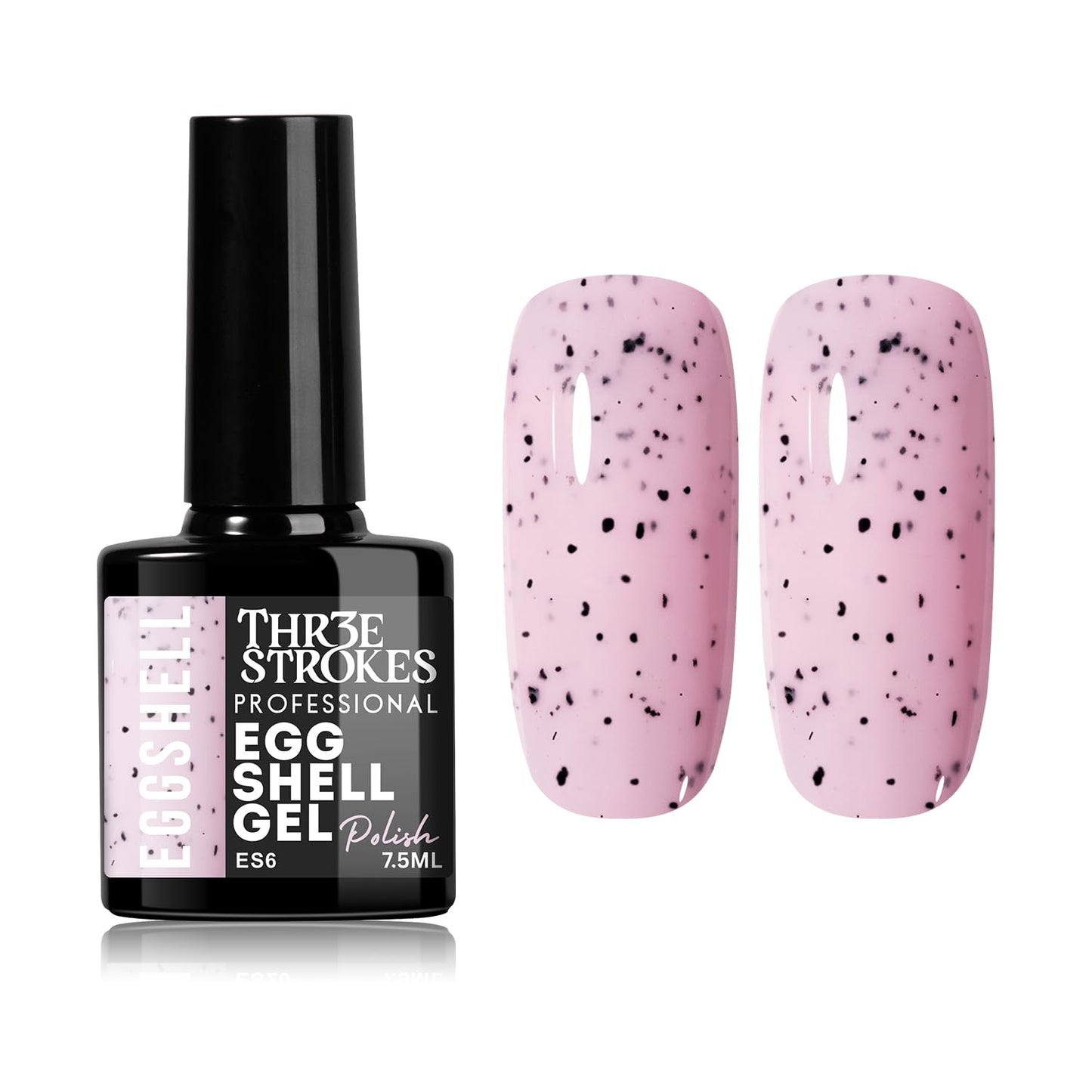 GV939 THR3E STROKES Eggshell Gel Nail Polish (7.5ml) – Black Speckled Spotted Effect Top Coat for UV LED Gel Paint | DIY Salon-Like Nail Art for Women & Girls | Long Lasting & Chip Resistant Glossy Finish
