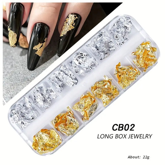 GV766 12 Colors Holographic Nail Art Foil Set – Ultra-Thin Glitter Stickers & Laser Sequins for 3D Manicure and DIY Nail Design