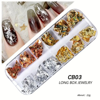 GV766 12 Colors Holographic Nail Art Foil Set – Ultra-Thin Glitter Stickers & Laser Sequins for 3D Manicure and DIY Nail Design