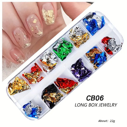 GV766 12 Colors Holographic Nail Art Foil Set – Ultra-Thin Glitter Stickers & Laser Sequins for 3D Manicure and DIY Nail Design
