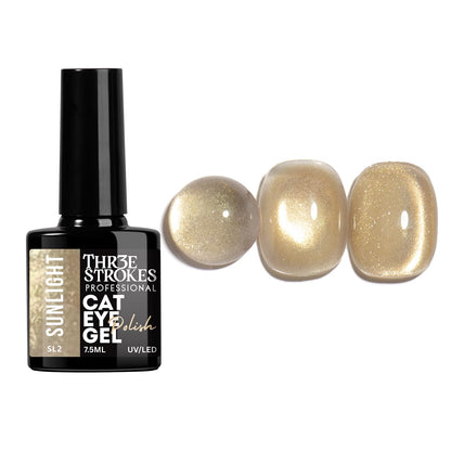 GV936 THR3E STROKES Sunlight Collection Cat Eye Gel Polish Set - 6 Colors, 7.5ml Magnetic Shimmer Gel, Radiant 9D Galaxy & Velvet Effect, UV/LED Soak Off Professional Nail Art Kit (Magnets Not Included)