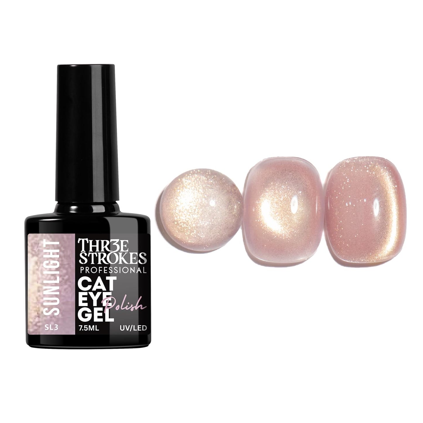GV936 THR3E STROKES Sunlight Collection Cat Eye Gel Polish Set - 6 Colors, 7.5ml Magnetic Shimmer Gel, Radiant 9D Galaxy & Velvet Effect, UV/LED Soak Off Professional Nail Art Kit (Magnets Not Included)