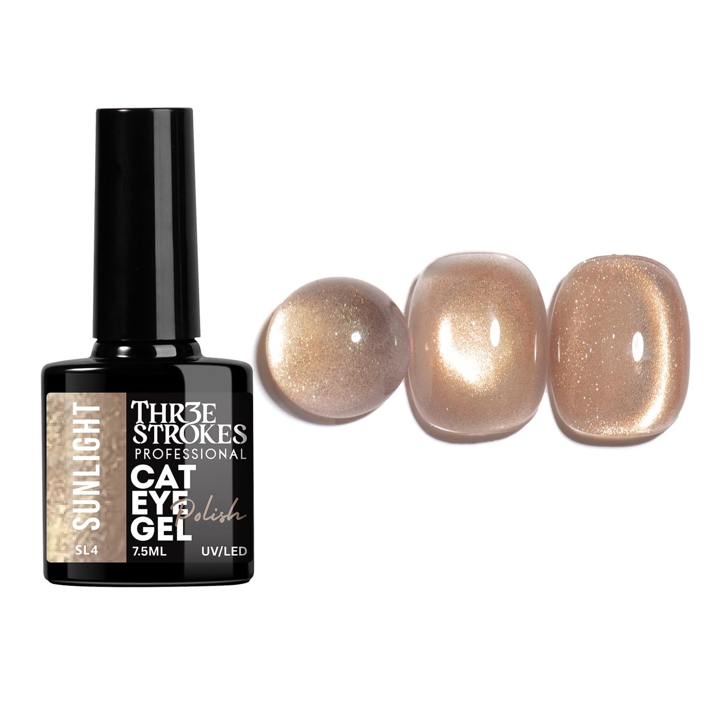 GV936 THR3E STROKES Sunlight Collection Cat Eye Gel Polish Set - 6 Colors, 7.5ml Magnetic Shimmer Gel, Radiant 9D Galaxy & Velvet Effect, UV/LED Soak Off Professional Nail Art Kit (Magnets Not Included)