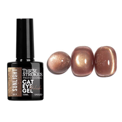 GV936 THR3E STROKES Sunlight Collection Cat Eye Gel Polish Set - 6 Colors, 7.5ml Magnetic Shimmer Gel, Radiant 9D Galaxy & Velvet Effect, UV/LED Soak Off Professional Nail Art Kit (Magnets Not Included)