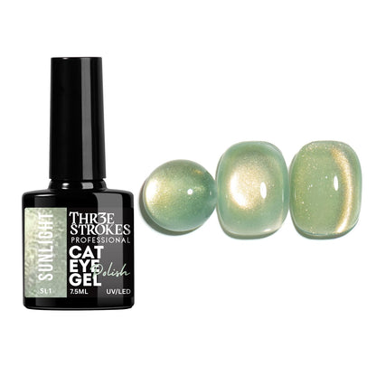 GV936 THR3E STROKES Sunlight Collection Cat Eye Gel Polish Set - 6 Colors, 7.5ml Magnetic Shimmer Gel, Radiant 9D Galaxy & Velvet Effect, UV/LED Soak Off Professional Nail Art Kit (Magnets Not Included)