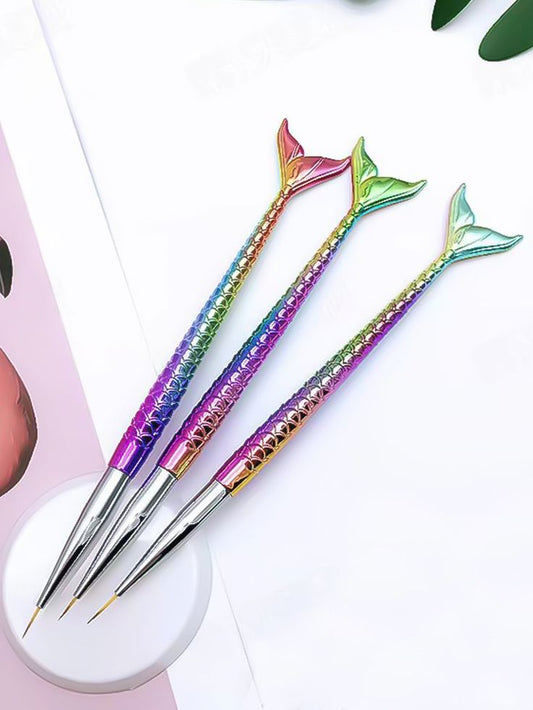 GV614 Mermaid Tail Nail Art Brush Set – 3PCS Fine Detail Liner Brushes for Nail Design