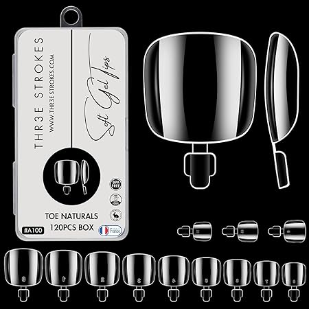 GV765 THR3E STROKES 120pcs Soft Gel NailTips, Gel X Nail Tips Clear Fake Nails Full Cover Soft Acrylic NailTips with Box for Extension Nail Manicure Salon Home DIY (Toe Nails)