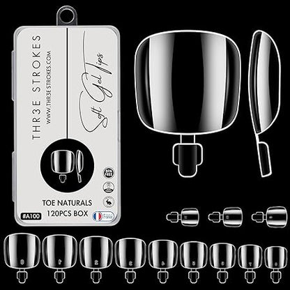 GV765 THR3E STROKES 120pcs Soft Gel NailTips, Gel X Nail Tips Clear Fake Nails Full Cover Soft Acrylic NailTips with Box for Extension Nail Manicure Salon Home DIY (Toe Nails)