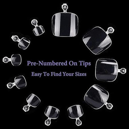 GV765 THR3E STROKES 120pcs Soft Gel NailTips, Gel X Nail Tips Clear Fake Nails Full Cover Soft Acrylic NailTips with Box for Extension Nail Manicure Salon Home DIY (Toe Nails)