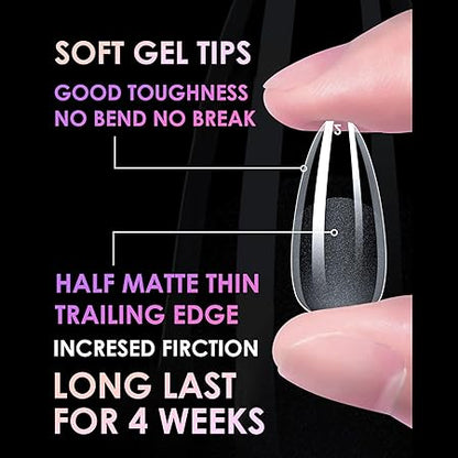 GV765 THR3E STROKES 120pcs Soft Gel NailTips, Gel X Nail Tips Clear Fake Nails Full Cover Soft Acrylic NailTips with Box for Extension Nail Manicure Salon Home DIY (Toe Nails)