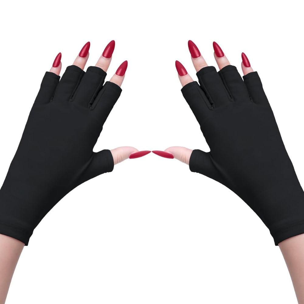 GV890 THR3E STROKES UV Gloves for Gel Nail Lamp, Professional UPF50+ UV Protection Gloves for Manicures, Art Skin Care Fingerless Glove for Women Men Protect Hands from Sun and Nail Dryer Harm (Black)