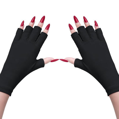 GV890 THR3E STROKES UV Gloves for Gel Nail Lamp, Professional UPF50+ UV Protection Gloves for Manicures, Art Skin Care Fingerless Glove for Women Men Protect Hands from Sun and Nail Dryer Harm (Black)