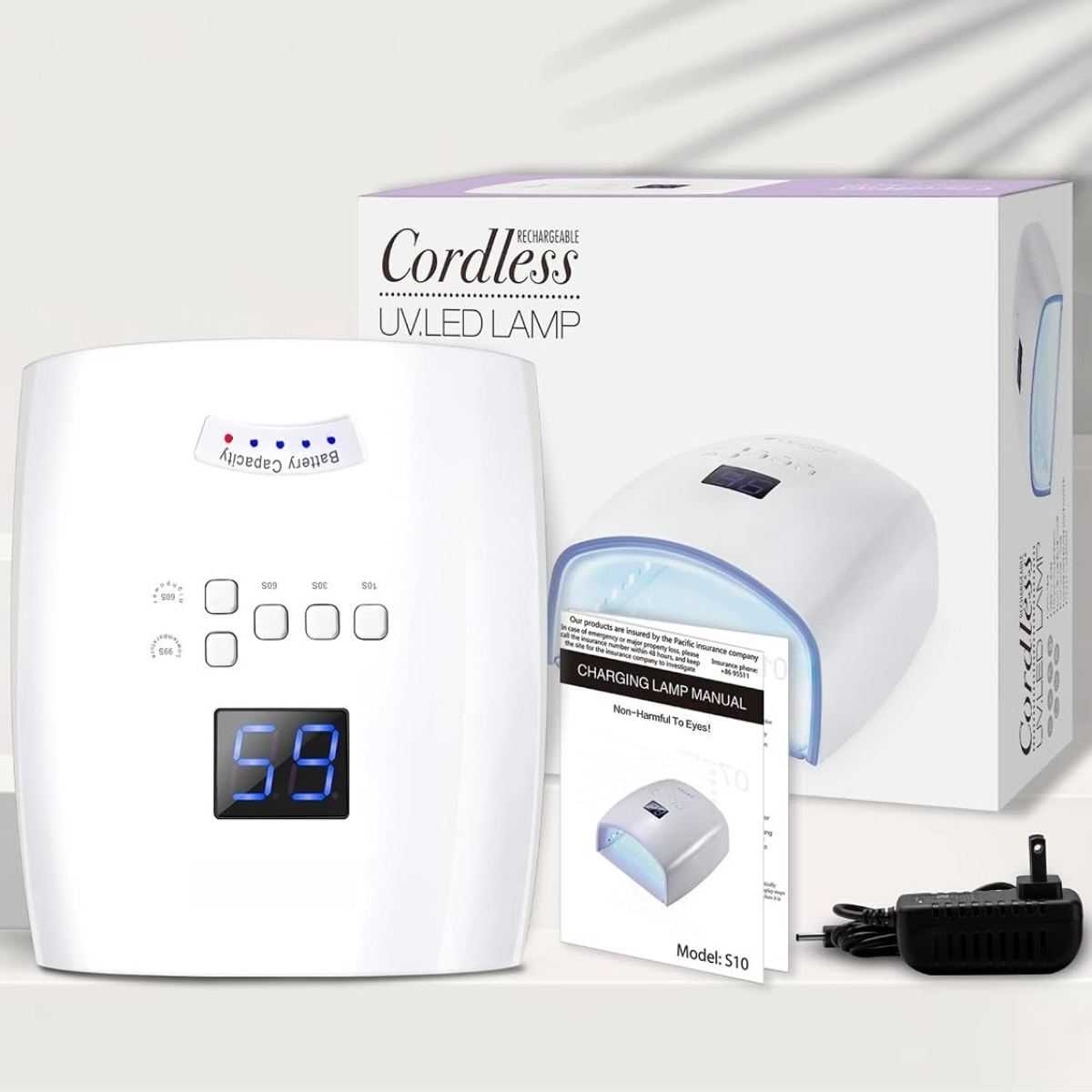 GV1137 Cordless Rechargeable UV LED Nail Lamp S10, Dual Light Source 365+405nm Nail Dryer with 5 Timers, IR Sensor, Low Temperature & High Power Modes for Gel Polish, Manicure & Pedicure