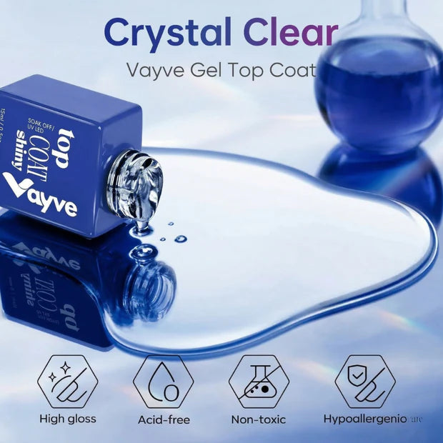 GV958 Vayve Glossy Gel Top Coat 15ml | High Shine UV/LED Soak-Off Top Coat